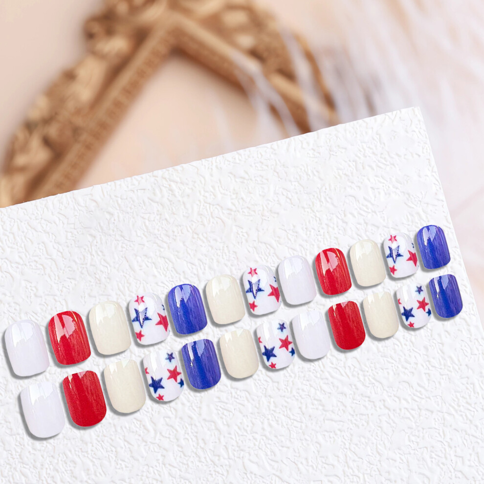 Zhouq-Outdoors 24Pcs Star Nails, Blue & Red, Abs Plastic