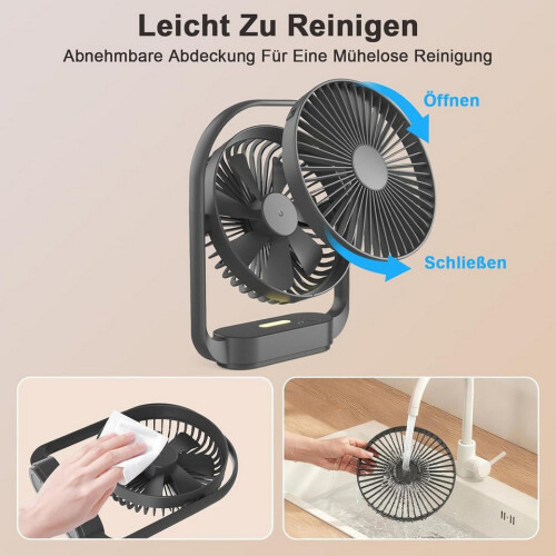 Ventilateur de bureau USB-C 4000 mAh – 4 vitesses – Noir 2