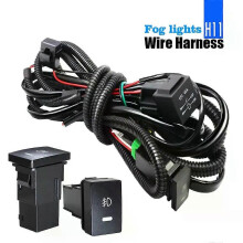 (Harness Wire)2 X Car Front Bumper LED Fog Light Assembly Angel Eye DRL Daytime Running Light 30W 8000LM
