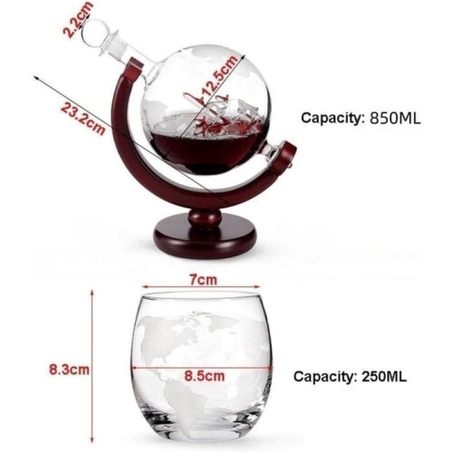 RisingFF Spherical Whiskey Decanter Set – Includes 1 Decanter and 2 Glasses 2