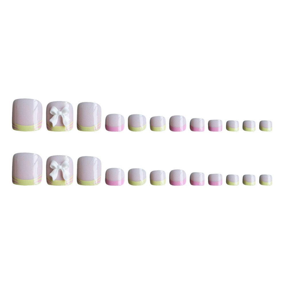 Hue-Grain 24Pcs Bowknot Square False Nails For Women