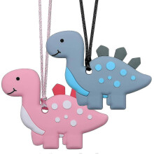 Senzorické žvýkací náhrdelníky pro děti, chlapce a dívky - 2 balení silikonových žvýkacích hraček s dinosaury pro autismu