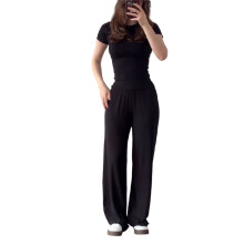 Ensemble 2 pièces pour femme, haut froncé à manches-Noir M