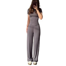 Ensemble 2 pièces pour femme, haut froncé à manches courtes-G M