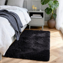 (60x110cm-BedSide Rug, Black) Shaggy Rug-Non Slip Faux Fur Extra Large Area Rugs for Livingroom Bedroom Carpet