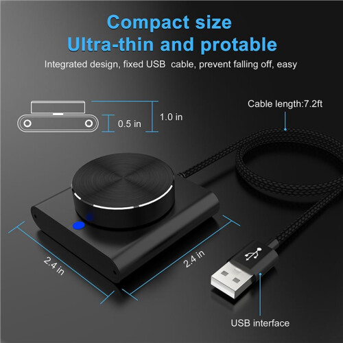 2X USB Volume Control Knob External Audio Adjuster with USB Cable for PC, Speaker Knob