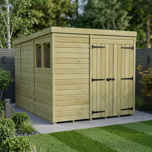 7 x 10 Pent Shed Tanalised (Double Door, With Windows)