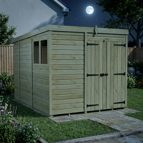 7 x 10 Pent Shed Tanalised (Double Door, With Windows) 2