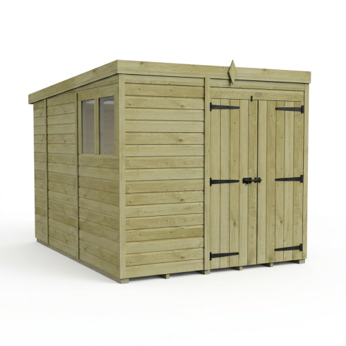 7 x 10 Pent Shed Tanalised (Double Door, With Windows) 1