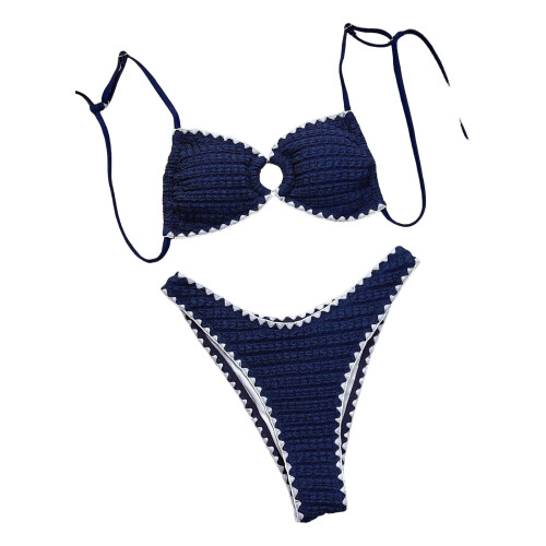 Dames badpak met halterhals en verstelbare-Donkerblauw M 2