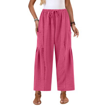 Women's Wide Pants, Casual , Loose Fit, Drawstring,-Fuchsia M