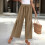 Women's Wide Pants, Casual , Loose Fit, Drawstring,-White L 3