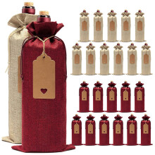 24 Pcs Burlap Wine Bags Wine Gift Bags,Wine Bottle Bags with Drawstrings,Tags & Ropes,Reusable Wine Bottle Covers