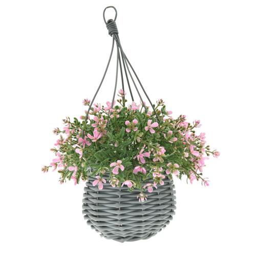 Artificial Floral Hanging Basket UV Resistant 34cm (Pink)