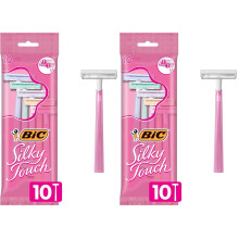 BIC Silky Touch Women's Disposable Razors, With 2 Blades, Pretty Pastel Razor Handles, 10 Count Pack of Shaving Razors (Pack of 2)