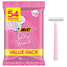 BIC Silky Touch Women's Disposable 2-Blade Razors, Travel Covers, College Dorm Room Essential, Toiletry Bag and Shower Caddy Staple, 18-Pack