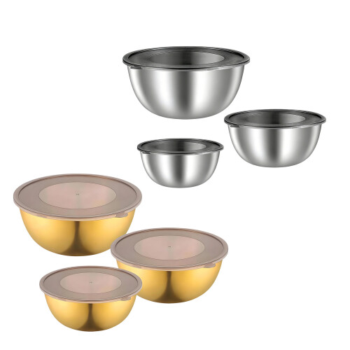 Space Saving Stackable Metal Salad Bowls Transparent-Silver 1