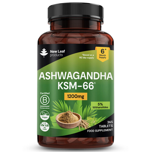 New Leaf Product Ashwagandha KSM-66 1200mg Root Extract 365 Vegan Tablets