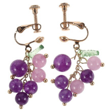 1Pair Grape Clip on Dangle Earrings for Women - Non Pierced Simulation Cute Grape Dangle Drop - Crystal Fruit Jewelry Present