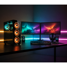 Fast Gaming PC Dual Bundle Core i7 16GB RAM 1TB+512GB SSD RTX3050 Win 11 2x22 Monitor