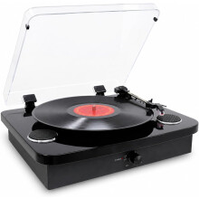 (Black) Record Player With Stereo Speakers - Bluetooth - USB & SD Recording - AUX IN & RCA Out