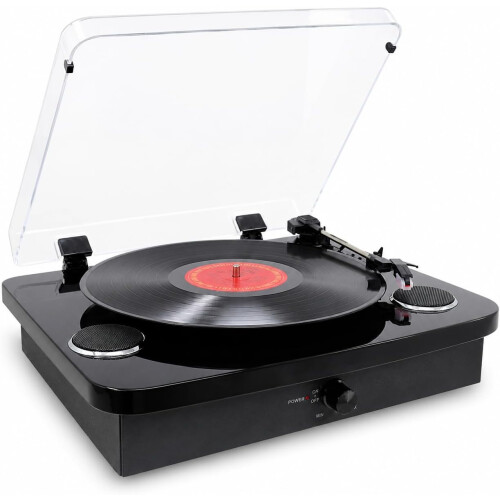 (Black) Record Player With Stereo Speakers - Bluetooth - USB & SD Recording - AUX IN & RCA Out