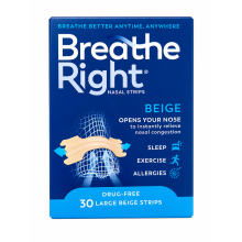 Breathe Right Nasal Strips, Stop Snoring Aids for Men & Women, Large Anti Snore Strips, Original Tan, 30 Strips