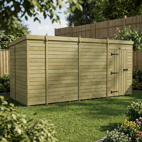 14 x 6 Pent Shed Tanalised (Single Door, No Windows)