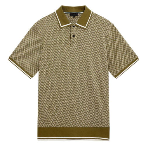 Ted Baker (M, Olive) Ted Baker Mens Geometric Regular Polo Shirt