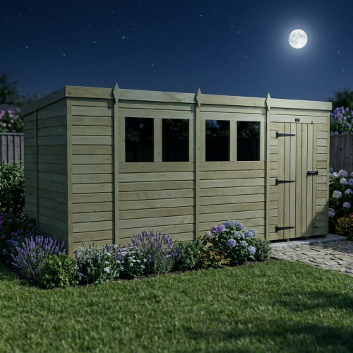 14 x 6 Pent Shed Tanalised (Single Door, With Windows) 2