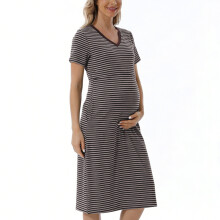Loose Fit Maternity Dress Versatile Cotton Maternity-Brown XXL