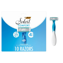 BIC Soleil 4 Women's Disposable 4-Blade Razors, Flexible Pivoting Head, Non-Slip Grip, College Dorm Room Essential, 10-Pack