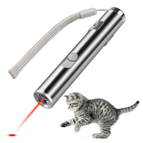 USB Rechargeable Cat Laser Pointer Toy with LED Flashlight, Interactive Pet Training Toy for Cats