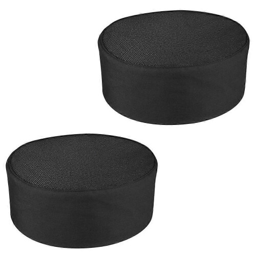 Professional Chef Cap Adjustable Ribbon Unisex Breathable Black Cotton Cloth 2Pcs