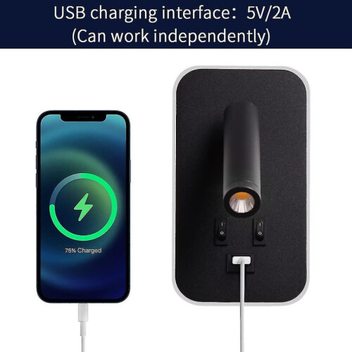 LED Wall Lamp with Switch, USB Charging Port, Bedside Reading Light, Adjustable Spotlight, Black, 3W 3000K/9W 6000K 2