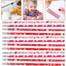 50 stuks multifunctionele houten potloden met hartpatroon en gummetjes