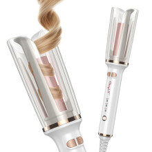 Automatischer 25-mm-Lockenstab mit transparentem Hitzeschild, Keramikbeschichtung, PTC-Technologie und viereckigem Magic Grip-Design.
