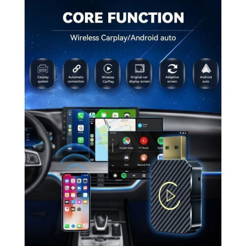 Adattatore wireless per CarPlay e Android Auto (Bluetooth 5.0/5G), Plug & Play, universale (compatibile con il 98% delle auto) 1