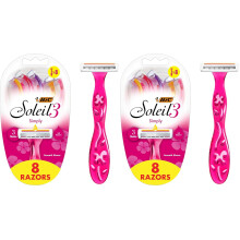 BIC Soleil Simply Smooth Women's Disposable 3 Blade Razors, Moisture Strip and Comfortable Handle, Skin Care Routine Kit, 8 Count (Pack of 2)