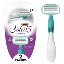 BIC Soleil 5 Sensitive Women's Disposable Razors With 360 Degree Moisture Strips For Enhanced Glide, Shaving Razors With 5 Blades, 2 Count