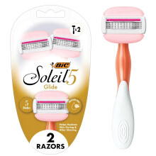 BIC Soleil 5 Glide Women's Disposable 5-Blade Razors, Smooth Glide With Shea Butter Moisture Bars, 2-Pack
