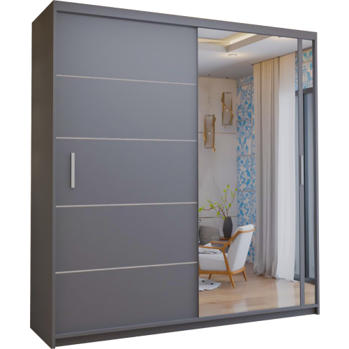 MN Furniture Sliding Doors Mirrored Wardrobes Shelves Grey 203cm 1