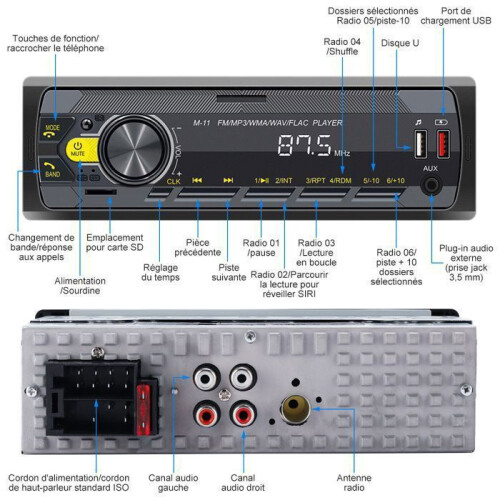 Bluetooth Car Stereo - Double-DIN - 4x45W - Voice Control - 7 Colors 2