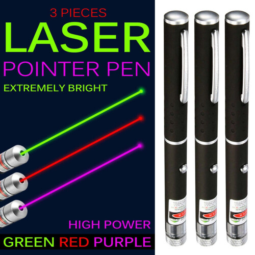 Pack of 3 Laser Pointer Pen Green Blue Violet Red Light Beam Powerful 1