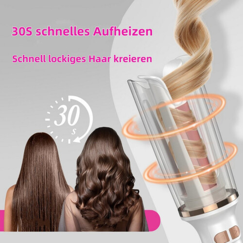 Automatic 25mm curling iron with transparent heat shield, ceramic coating, PTC technology, and four-corner Magic Grip design. 1