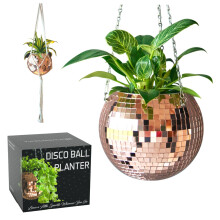SCANDINORDICA Disco Bal Plantenbak - Waardepakket: Spiegel Disco Plantenbak met Ketting, Macrame Hanger en Acrylstandaard