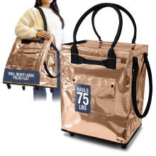 CleverMade Hauler Rolling Tote Bag, 90L Collapsible Portable Shopping Cart with Wheels for Groceries, Laundry, Organization - Heavy Duty Utility Tote