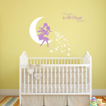 Fee Wandtattoo, Ich liebe dich bis zum Mond und zurück, Wandaufkleber für Mädchen, Kinderzimmer A19 (Lila, Weiß)