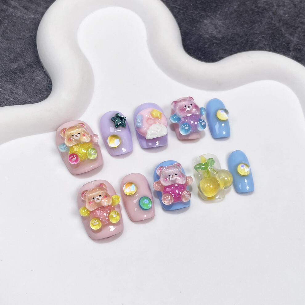 Bright-Home (Xs) Candy Color Short Press On Nails Medium Natural Unbreakable Nail Simple Wear For Stage Performance Wear