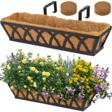 WIMART Raamdoosleuning, 24 Inch Zwarte Metalen Hangende Bloembak met Coco Voering voor Buitenbalcon, Veranda, Tuin